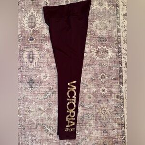 Victoria's Secret Sport Leggings in Deep Burgundy with Gold Lettering